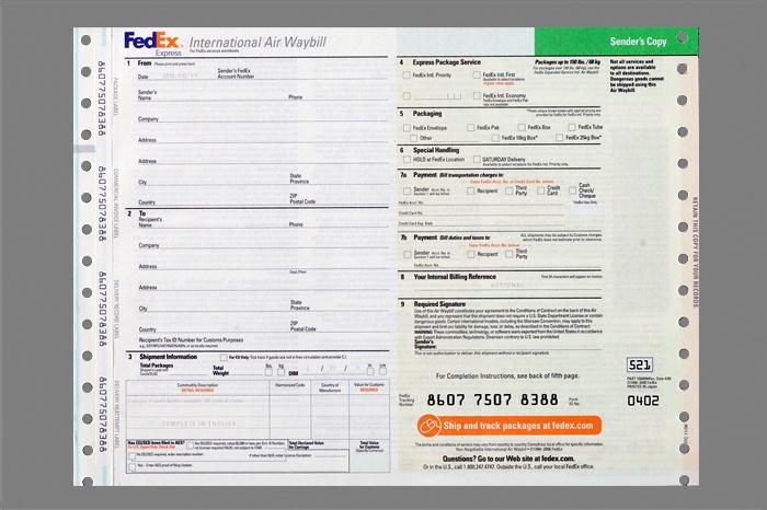 fedex快递面单